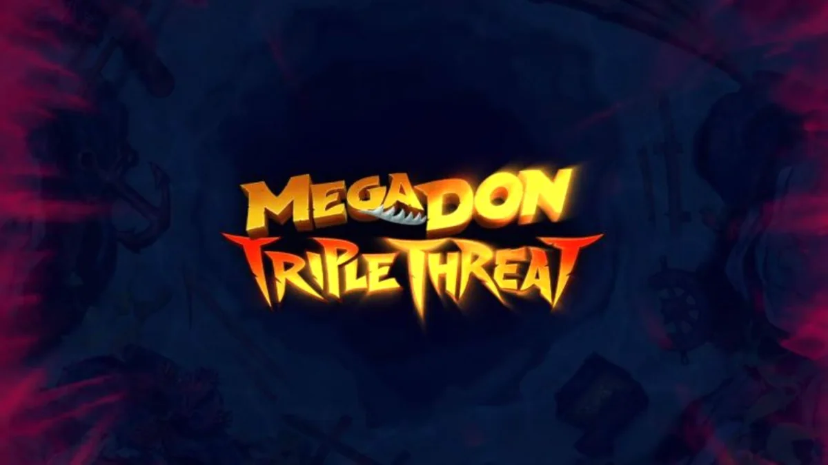 Tampilan visual slot Megadon Triple Threat dengan tema hiu predator di kedalaman laut.