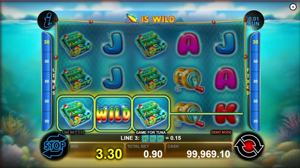 Tampilan visual bawah laut dalam slot Game for Tuna