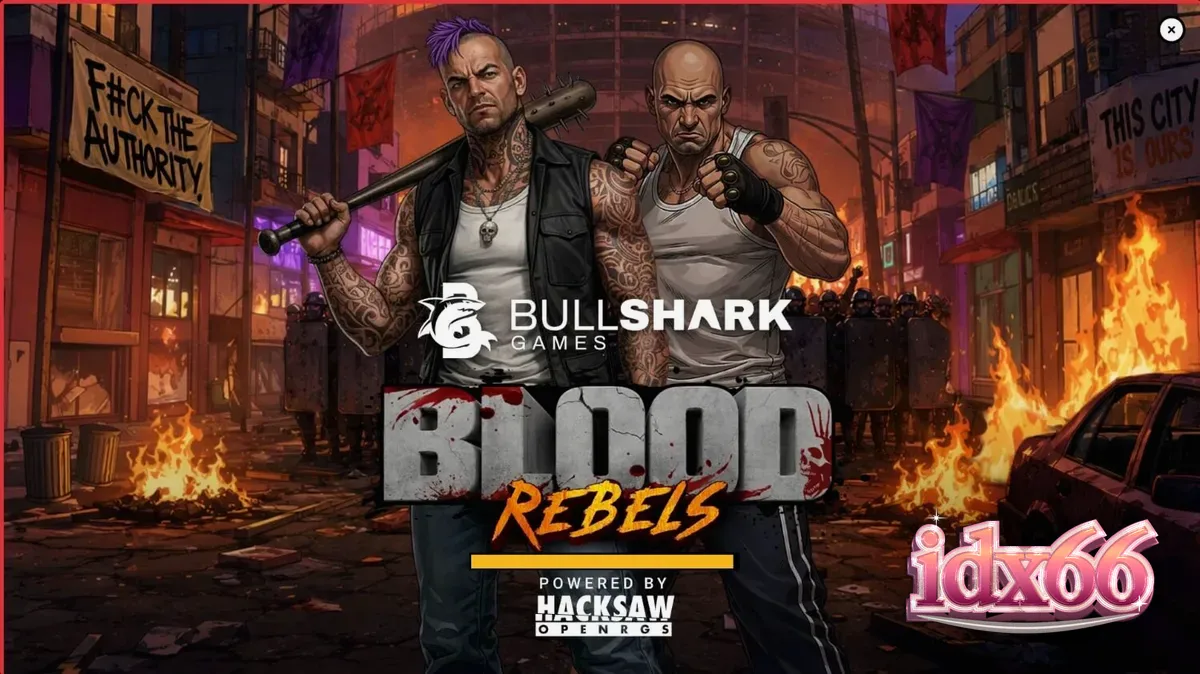 Tampilan visual slot Blood Rebels dengan tema urban yang kelam